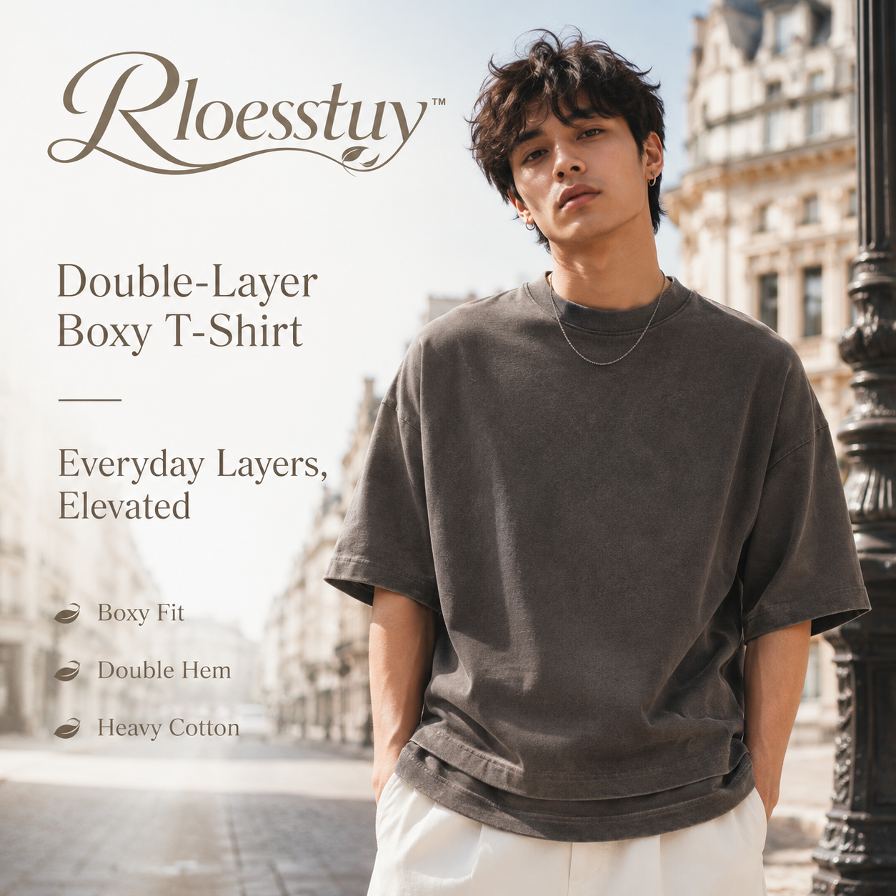 Rloesstuy™ Double-Layer Boxy T-Shirt – Unisex Oversized Cotton Tee, Layered Hem T-Shirt, Heavyweight Minimalist Streetwear Top