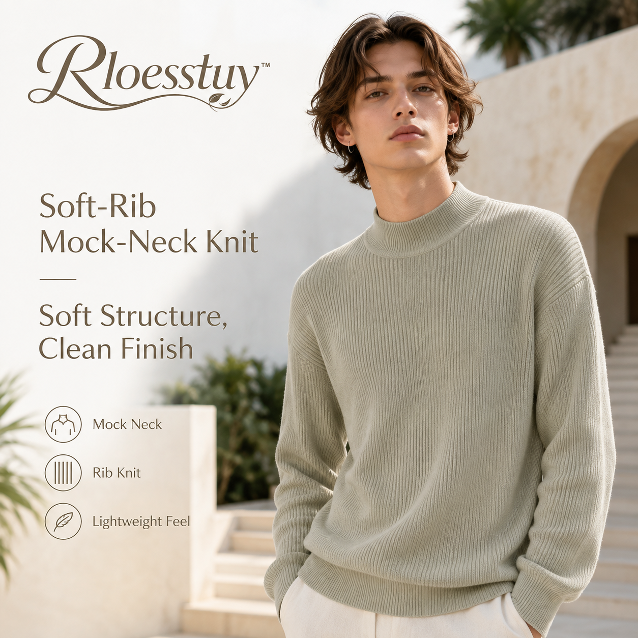 Rloesstuy™ Soft-Rib Mock-Neck Knit – Unisex Mock-Neck Sweater, Relaxed Ribbed Knit Top, Minimalist Lightweight Pullover
