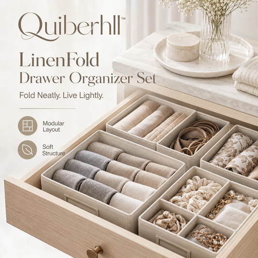 Quiberhll™ LinenFold Modular Drawer Organizer Set – Adjustable Fabric Dividers for Clothing & Accessories