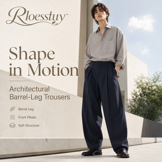 Rloesstuy™ Architectural Barrel-Leg Trousers – Unisex Barrel-Leg Pants, Relaxed Pleated Trousers, Modern High-Waist Casual Pants