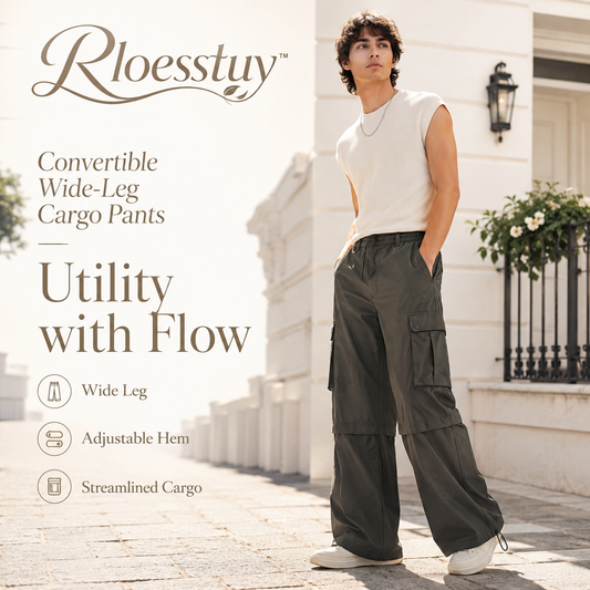 Rloesstuy™ Convertible Wide-Leg Cargo Pants – Unisex Wide-Leg Cargo Pants, Convertible Utility Trousers, Relaxed Streetwear Bottoms
